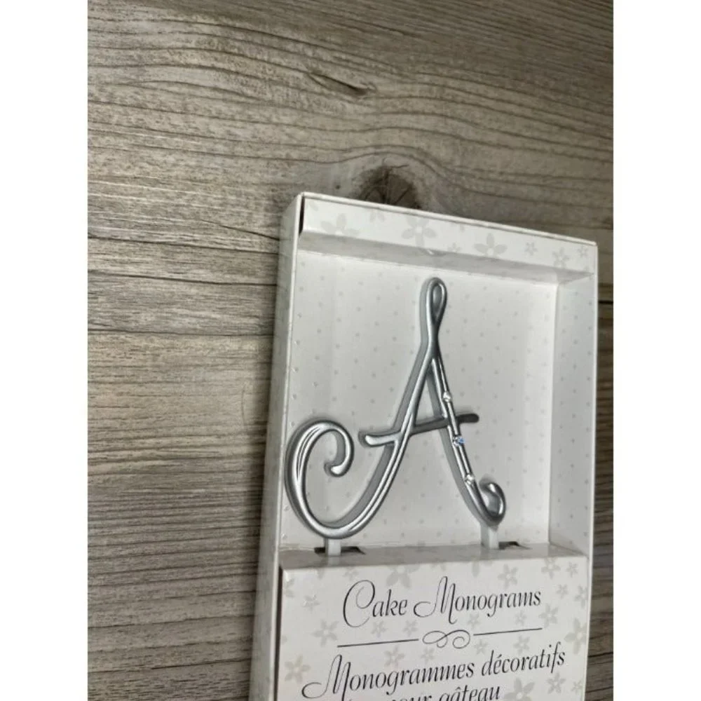 Wedding Small A Silver Finish Monogram Initial Rhinestones Cake Topper